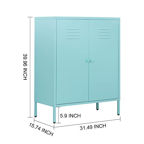 Wisuno Metal Accent Storage Cabinet For Bed Room,Living Room,Home,Hotel,Office,Garage,3-Tier,2 Removable Shelves (2 Metal Door H39.96'', Blue) #TOP2