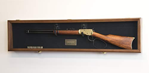 1 Rifle Gun Display Case Cabinet Wall Rack Holder 44.5 Long Case - Lockable (Walnut Finish - Black Felt)
