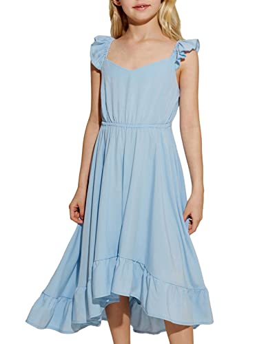 Scarlet Darkness Girls Vacation Sundress Casual Ruffle Hi-Low Hem Beach Dress Light Blue 12 Years #TOP9