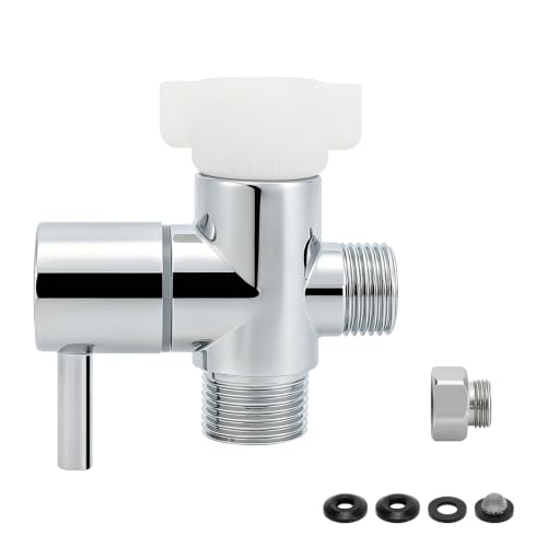 NearMoon Bidet T Adapter with Shut-off Valve Solid Brass 3-Way T Valve for Toilet 7/8 x 7/8 x 1/2 or 3/8 Tee Connector Heavy Duty Bidet Attachment for Handheld Sprayer (Chrome Finish)