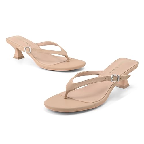 Shoe'N Tale Kitten Flip Flop Low Heel Sandals for Women Round Open Toe Party Dress Thong Heeled Sandals(8,Nude by Shoe'N Tale - Used condition - Image 3