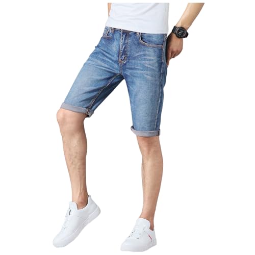 Stylo Online Mens Original 100% Cotton Denim Stretch Shorts Slim Fit Plain Heavy Duty Wash Boys Half Jeans Classic Designer Summer Casual Zip Fly Belt Loop Jean Pants (Light Blue, 38)