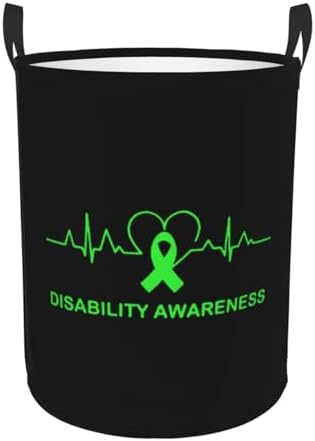 Disability Awareness Heartbeat Laundry Basket Round Large Capacity Laundry Basket, For Bedroom, Bathroom, Dorm, Laundry Room