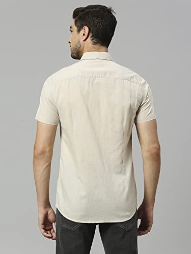 Image of Thomas Scott Men's | Solid | Half Sleeve | Slim Fit | Linen Blend | Spread Collar | Casual Shirt
