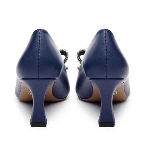 Image of Heels for Women Closed Patent Pointed Toe Bow Pumps Slip on Kitten Low Heels Wedding Party Dress Office Shoes 2.5Inch