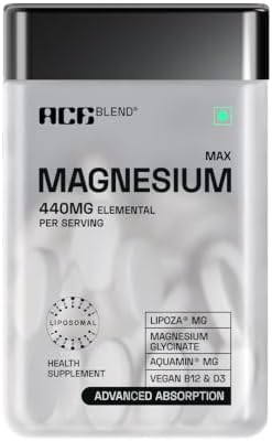 Ace Blend Max Magnesium Glycinate (60 tablets) | 1600mg Triple Complex | 440mg Elemental Magnesium | Calcium, Vegan Vitamin B12 & D3 | Promotes Deep Sleep, Muscle Recovery & Heart - For Men & Women