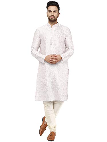 SKAVIJ Men's Indian Art Silk Kurta Pajama Wedding Suit Festive Season Party Wear Dress Set (X-Large, Off-White) SKAVIJ Men's Indian Art Silk Kurta Pajama Wedding Suit Festive Season Party Wear Dress Set (X-Large, Off-White)
