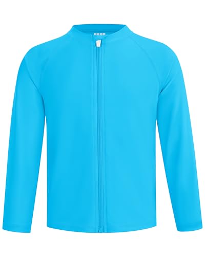 Image of Runhit Boys UPF 50+ Rash Guard Long Sleeve Zip Up 2T to Youth UV Sun Protection Shirt for Beach Surf Fish Quick Dry