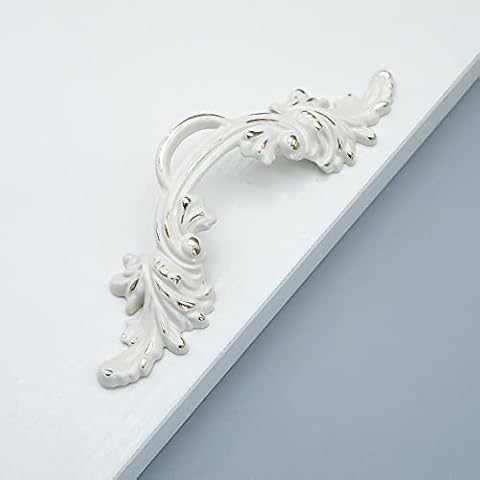 2.5" Centers White Cabinet Pull Handles Dresser Drawer Knob Rustic Shabby Chic Kitchen Cabinet Handle 64mm (4 Pack White with Gold line) Cover