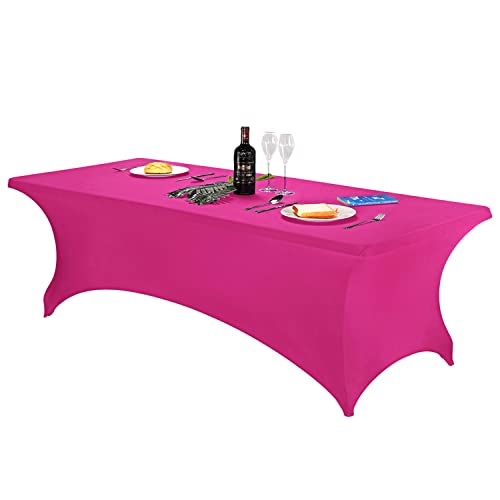 Image of FORLIFE Spandex Table Cover - Fitted 8ft Rectangular Tablecloth, Stretch Patio Cover, Universal for Wedding, Banquet, Party (Fuchsia)
