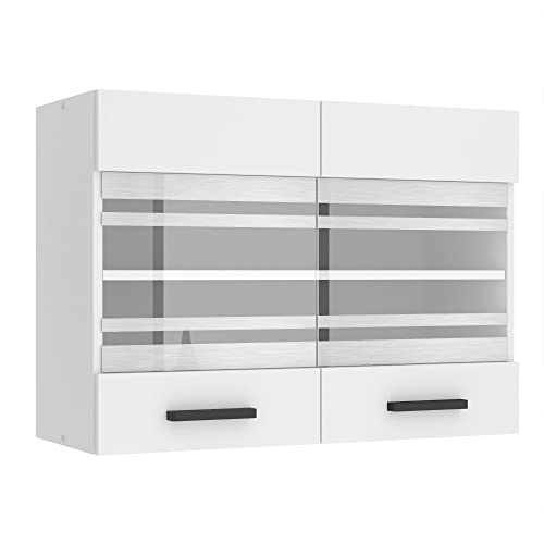 BELINI Meuble Haut Cuisine SGW80 I Meubles de Cuisine - Mural, Rangements, 2 Portes Vitrées I Taille: 29,6 x 80 x 58 cm I Armoire Murale avec Poignée en...