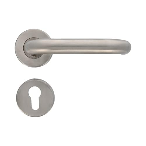 Amig - Türgriff-Set mit Rosette | Mod. 3RBX | 140 x Ø19 mm | 8 mm Quadrat | Elegantes und schlichtes Design | Edelstahl matt