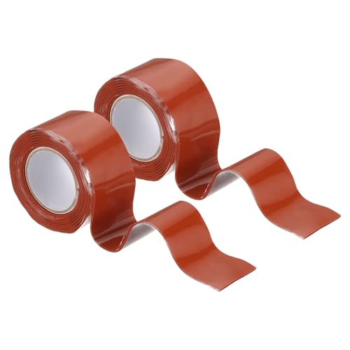 Image of uxcell 2 Pcs Self Fusing Silicone Tape, 1 inch x 3ft Waterproof Water Leak Sealing Tape for Plumbing Pipe Hose Repair Handles, Red (0.5mm Thick)