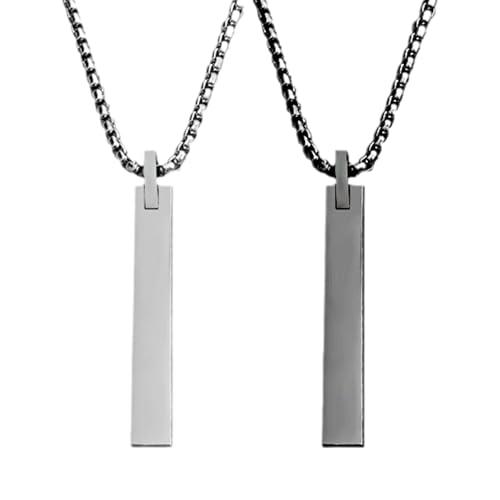 2 Stück Herren Halskette, Silber/Schwarz Quader Kette mit 35.8mm Bar Anhänger, 60cm Titanstahl SchlangenKette für Paar Anhänger, Anhänger Gedenken Kette für Männer Damen Schmuck Geschenk 2 Stück Herren Halskette, Silber/Schwarz Quader Kette mit 35.8mm Bar Anhänger, 60cm Titanstahl SchlangenKette für Paar Anhänger, Anhänger Gedenken Kette für Männer Damen Schmuck Geschenk