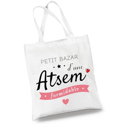 BOYATONG Cadeau Atsem, Cadeau Maitresse D'école Sac Atsem, Tote Bag Cadeau de Fin d'année Noël Rentrée des Classes Merci Atsem Maternelle