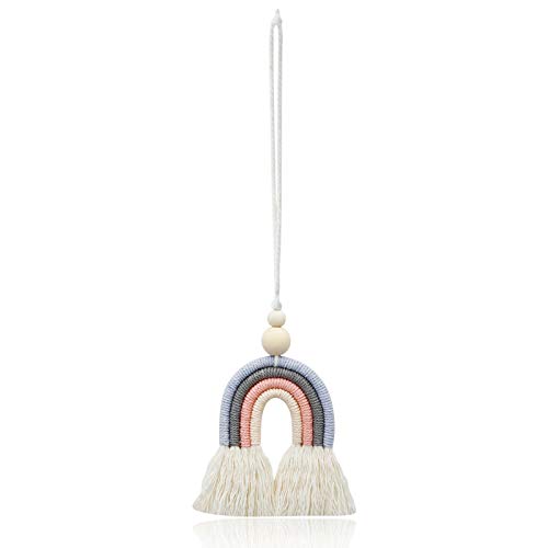 ZOONAI Regenbogen mit Holzperlen Dekorationen Wanddekoration Hängende Bunte handgemachte Weberei Auto Ornament Moderne Wohnaccessoires Hängende Anhänger für Schlafzimmer Kinderzimmer (A-Hellblau) Cover