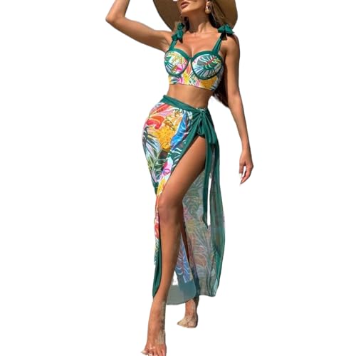 Maillot de bain 3 pièces floral avec jupe de plage pour femme