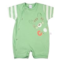 Macacão Bebê Menino Curto em Suedine 100% Algodão – Manga Listrada Tigrinho com Bordados e Abertura Frontal (BR, Alfa, M, Verde)