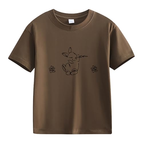 Toddler Graphic Tees Spring and Autumn New Fashionable Cute Print Comfortable Version of The Girls (Coffee, 3-4 Years)