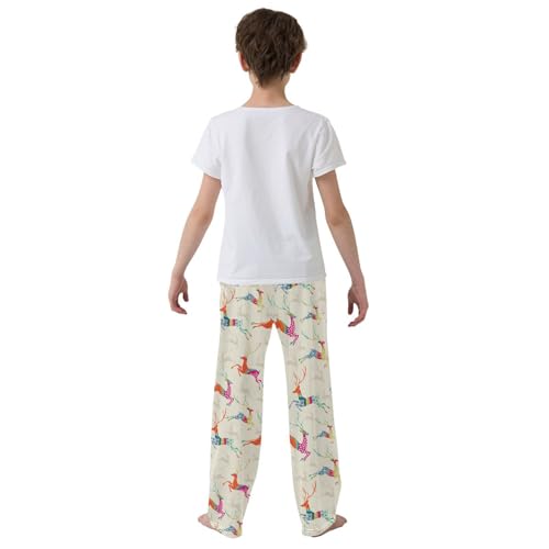 ZZXXB Colorful Reindeer Boys Long Pants Soft Trousers Elastic Waist Kids Lounge Bottoms with Pockets S-XL3