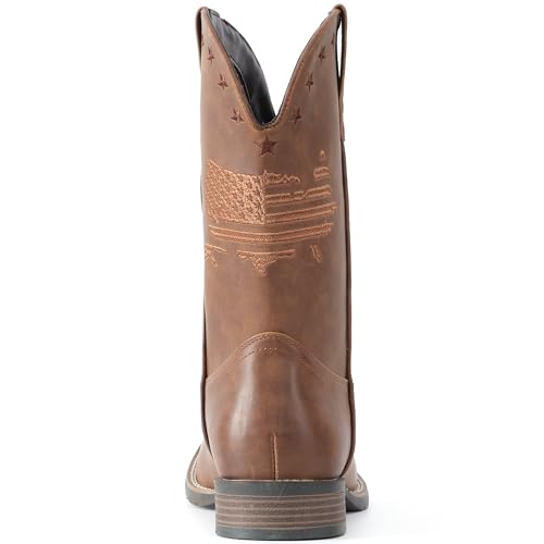Image of IUV Cowboy Boots For Men Wide Western Boot Traditional American Flag Retro Square Toe Country Work Boots