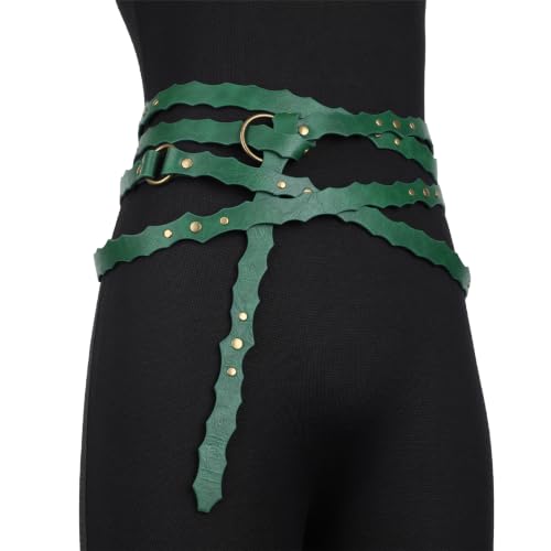 Image of HiiFeuer Medieval DIY Faux Leather Metal Chain Belt, Vintage Adjustable Thin Belt For Women, Retro Skinny Belt For Dresses