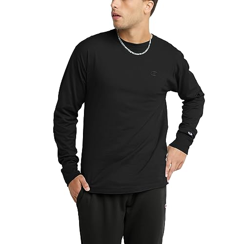 Champion Men's Classic Jersey Long Sleeve T-Shirt, black, X-Large