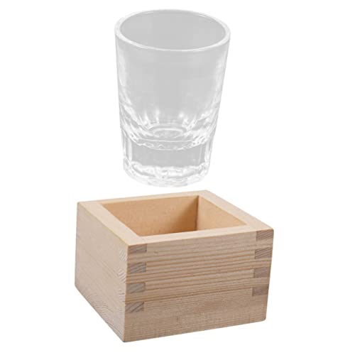 CONGARTENO 1 Set Transparent Glass Sake Cup with Wooden Box Japanese Style Sake Mug for Tea Liquor and Rice Wine Easy to Clean Drinking Mug Friends