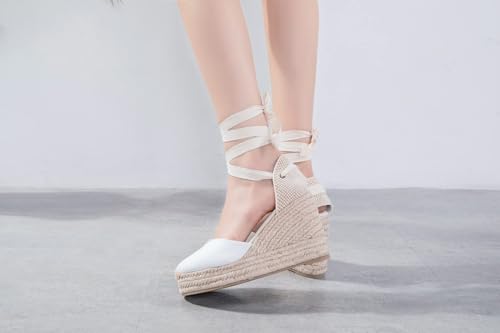 Image of Womens Espadrille Wedge Sandals Closed Toe Platform Lace Up Ankle Strap Slingback Summer Dress Shoes