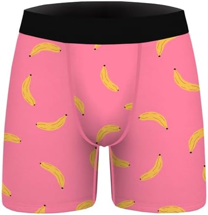 Ainuno Pink Underwear for Men Fun Banana Boxers Mens Cute Boxer Briefs Unique Men's Gifts Bananas Print Hot Pink Underwear Boxer Brief Fruit Design No Fly No Pouch,M