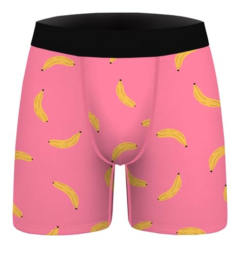 Ainuno Mens Pink Underwear Boxer Briefs Fun Cute Trunks Young Man Gifts No Fly No Pouch Banana Fruit Graphic Printed Hot Pink Small