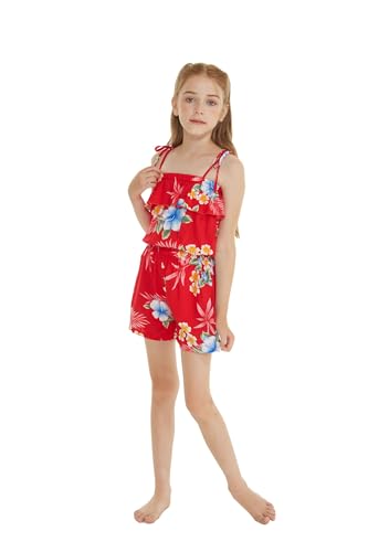 Image of Matchable Family Hawaiian Luau Men Women Girl Boy Clothes in Hibiscus Red