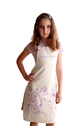 Basic Outline KIDS APRON for COOKING age 7-12 GIRLS APRON FOR BAKING ALICE IN WONDERLAND PRINT 100% Natural Cotton Lavender Print Designer CHILD Aprons UK KITCHEN BIRTHDAY GIFT (Natural)
