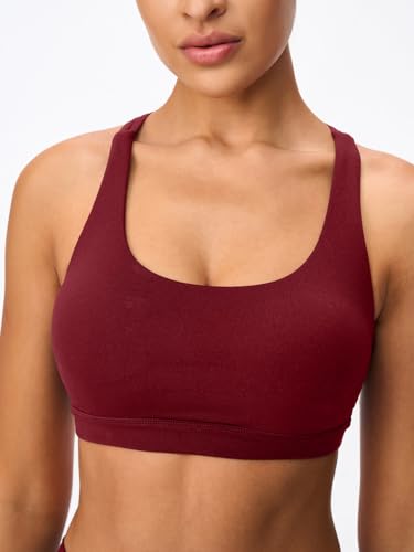 Image of Women's Strappy Sports Bras Light Compression Crop Criss Cross Back Padded Workout Yoga Bra Supportive U Neckline