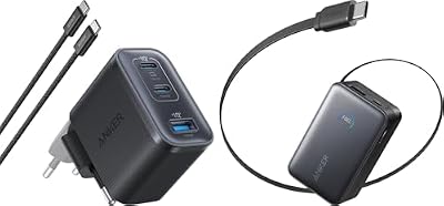 Anker Nano Power Bank (10000 mAh, 45W, Cavo Retrattile) & Anker Caricatore USB C (70W, 3 Porte)
