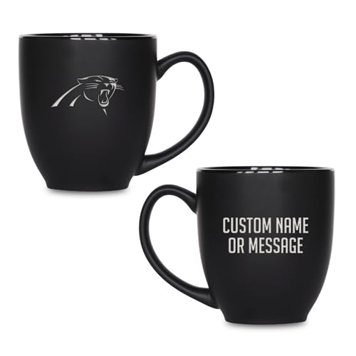 Image of Rico Industries NFL Football 15oz Personalized Laser Engraved Matte Black Ceramic Bistro Mug - For Hot or Cold Drinks