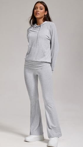 Stylish Women's 2 Piece Outfits Hooded Sweatshirt Flared Leg Pants Combo Perfect for Active Casual Wear2