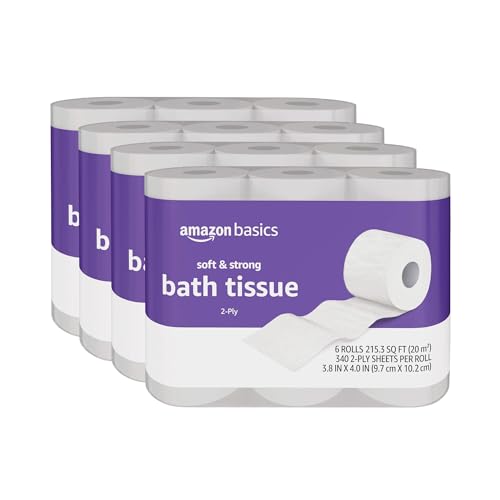 Image of Amazon Basics Soft and Strong 2-Ply Toilet Paper, 24 Ultra Rolls = 96 Regular Rolls, Unscented, 340 Sheet (4 Packs of 6)