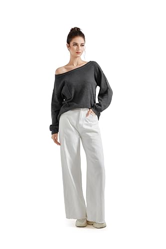 SUUKSESS Women Off The Shoulder Fall Sweaters Long Sleeve Boat Neck Oversized Pullover Sweater Tops