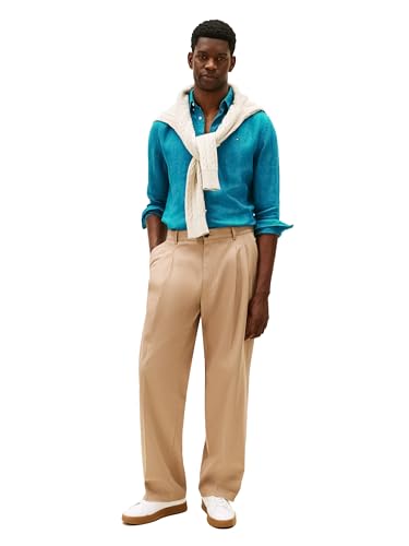 Image of Tommy Hilfiger Men's Long Sleeve Casual Linen Button Down Shirts in Regular Fit