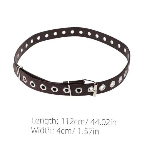 Fashionable Brown Punk Waist Belt with Chain and Eyelet Design Adjustable Full Unisex Belt for Men and Women for Casual Wear and Statement Style2