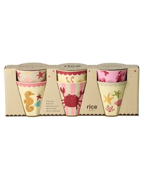 ReWu RICE - Set di 6 bicchieri in melamina, corallo oceano, senza BPA, con motivi di animali marini, bicchieri leggeri in melamina, resistenti per tutti i giorni e le gite
