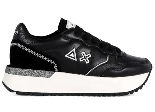 Sneaker running femme SUN68 Big Ally D25SU19 basket basse en cuir noir