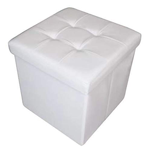 HomeHarmony® Quilted Top Folding Storage Ottoman Seat, Stool, Toy Storage Box Faux Leather (White, Medium)