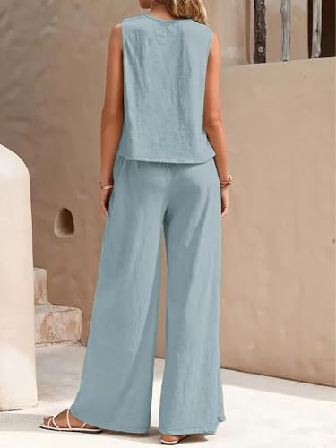 Image of ALL YOURS Women's 2 Piece Outfit Loose Tank Top and Wide Leg Pants Sets|co-ord set for women cord set for women lounge wear set for women coords set for women wear