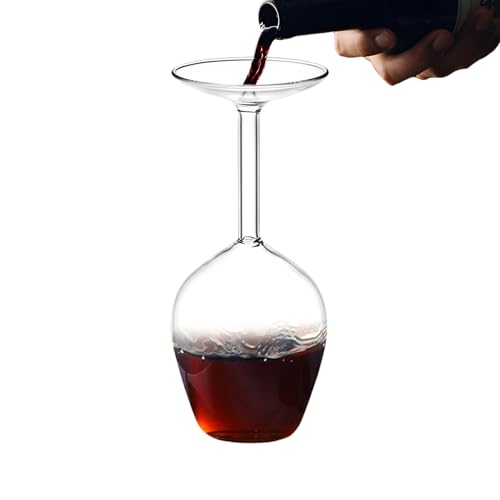 De Vino Al Revés: Decorativa Con Tallo Rojo, Recipiente Transparente Moderno Para Beber, Artículo De Bar Innovador, Exhibición Hecha A Mano | Diseño Moderno Invertido Con Manejo Suave Para B