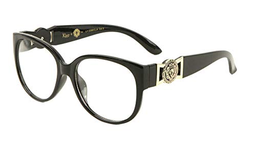 Kleo Oversized Gold Lion Head Medallion Luxury Cat Eye Sunglasses/Eyeglasses w/Clear Lenses