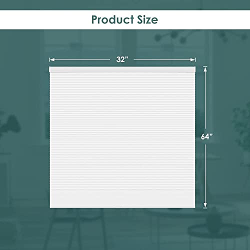 Luckup Cellular Shades Cordless Honeycomb Blackout Blinds For Windows, Pull Down Shades For Bedroom Home, Room Darkening, Easy To Install 32'' W X 64'' H, Grey-White #TOP6
