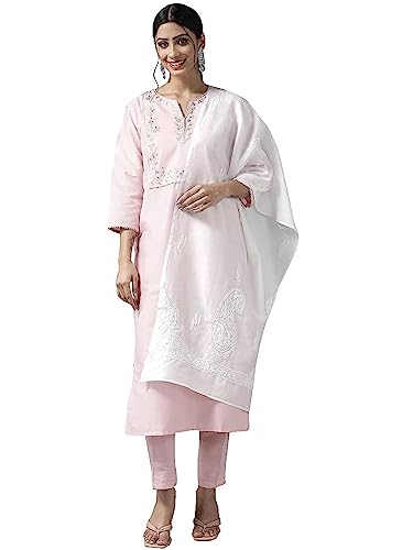 Ada Indian Hand Embroidered Chikankari Chanderi Dupatta Stole Scarf for Women A511211 White