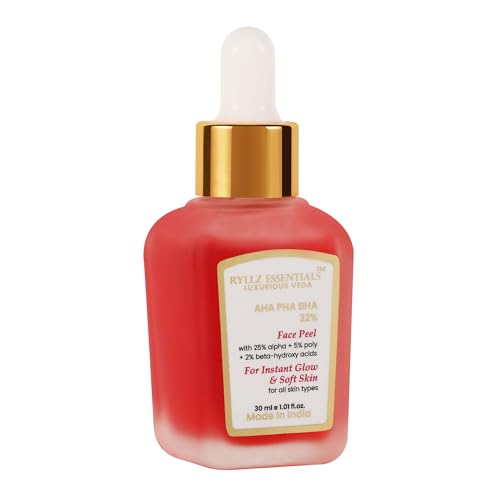 Image of RYLLZ ESSENTIALS 25% AHA + 2% BHA + 5% PHA Peeling Serum for Face | with Vitamin E, Rosehip Extract & Niacinamide | for Glowing Skin, Smooth Texture & Pore Cleansing | 10-Minute Facial | 30ml